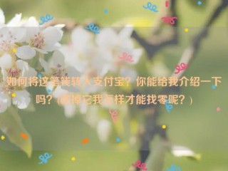详细阅读:如何将这笔钱转入支付宝?你能给我介绍一下吗?(花掉它我怎样才能找零呢?) 如何将这笔钱转入支付宝?你能给我介绍一下吗?(花掉它我怎样才能找零呢?)